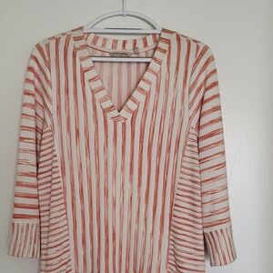 Soft Surroundings Tunic Womens M Striped V-Neck Women's Top Orange White